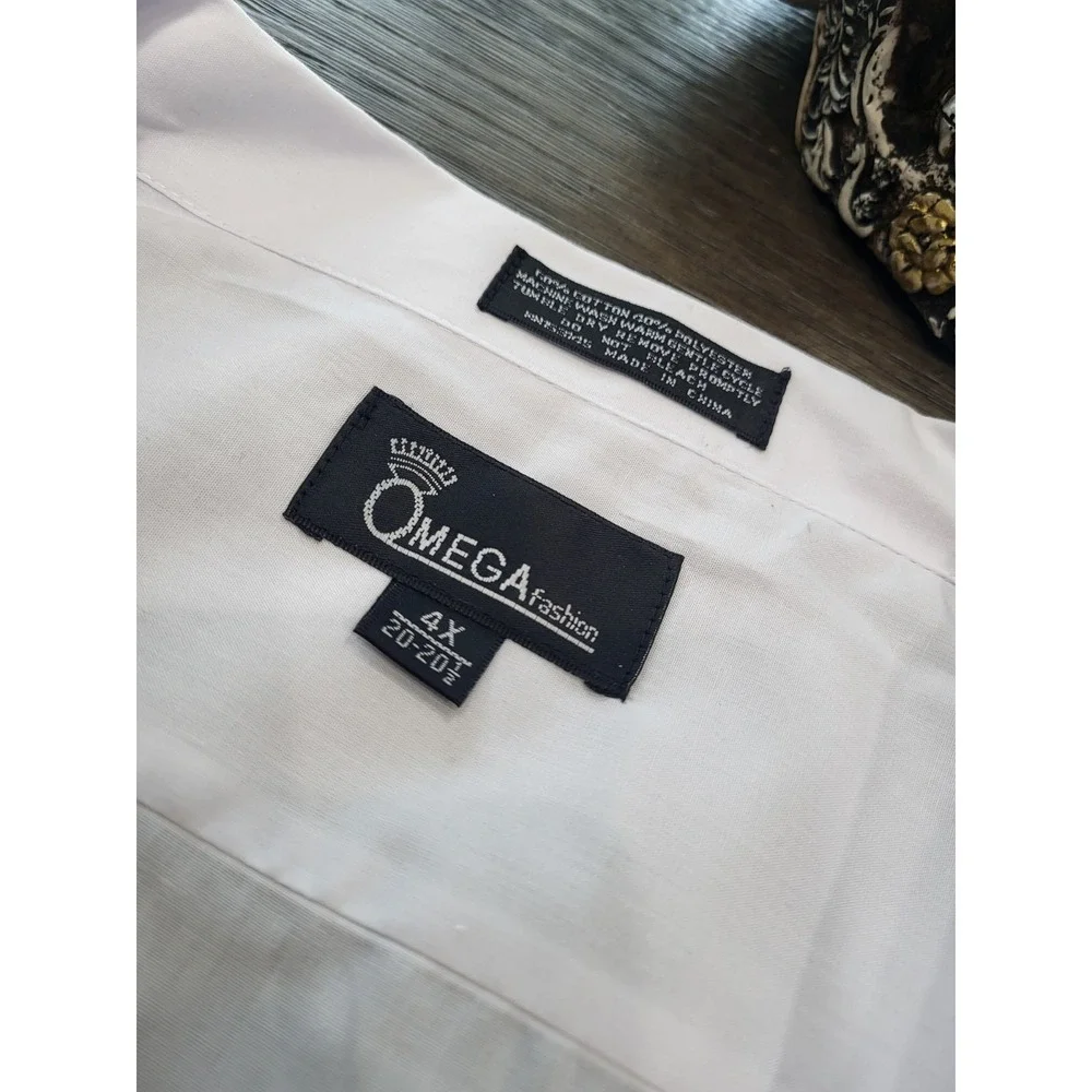 OMEGA Fashion Cuban Guayabera Blue Short Sleeve Shirt Mens 4XL Big and Tall‎